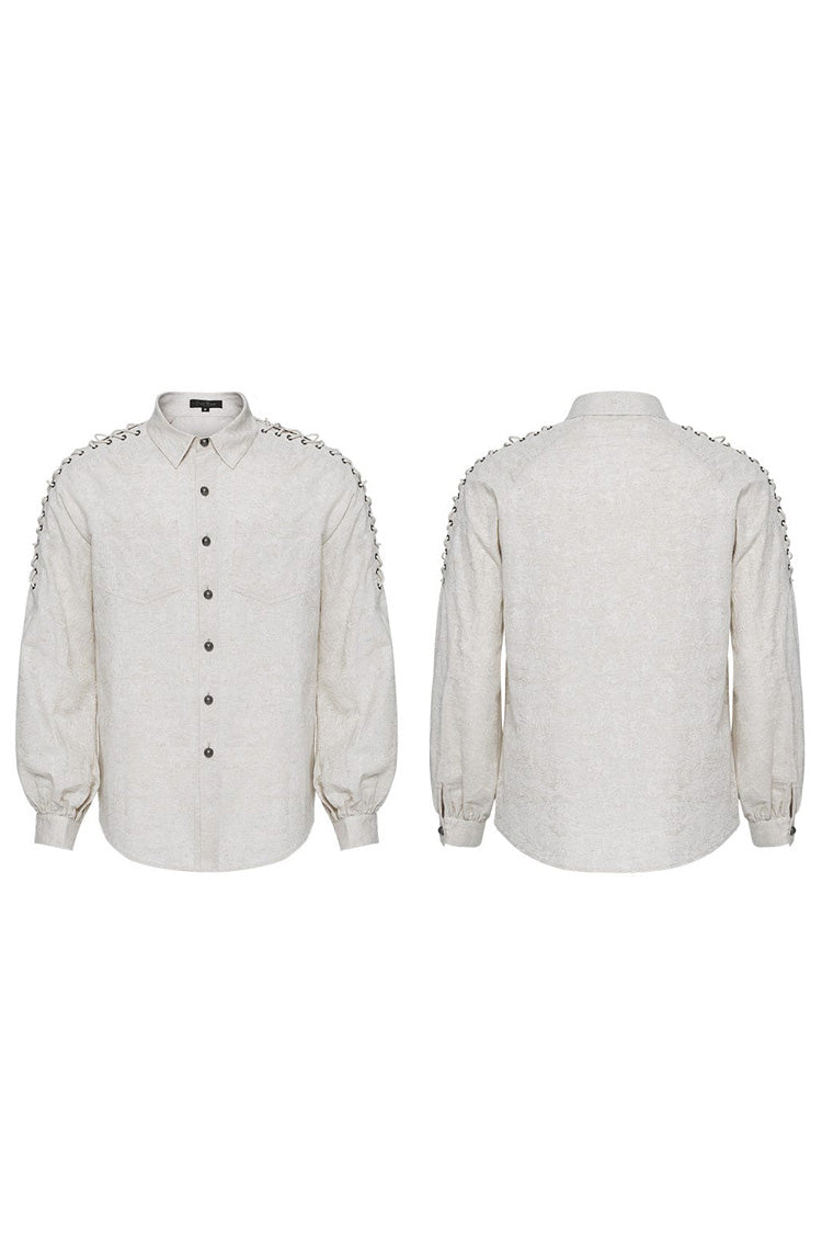 Gothic Lolita Blouse - 2 Colors, Puff Sleeves, Men's Style, Embroidered - additional product view 10