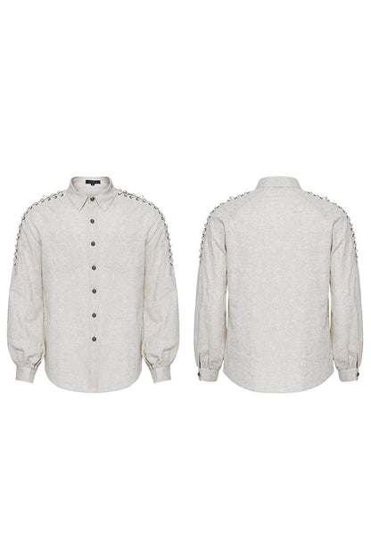 Gothic Lolita Blouse - 2 Colors, Puff Sleeves, Men's Style, Embroidered - additional product view 10