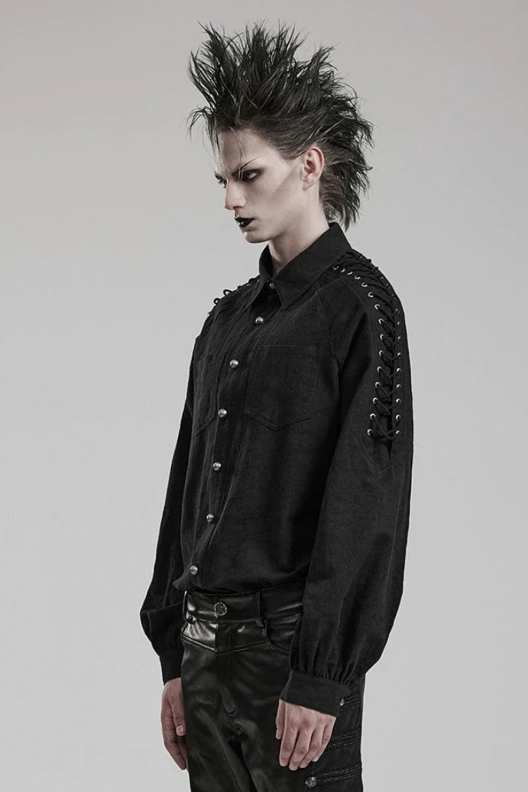 Gothic Lolita Blouse - 2 Colors, Puff Sleeves, Men's Style, Embroidered - additional product view 11