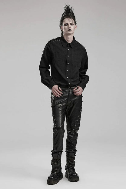 Gothic Lolita Blouse - 2 Colors, Puff Sleeves, Men's Style, Embroidered - additional product view 12