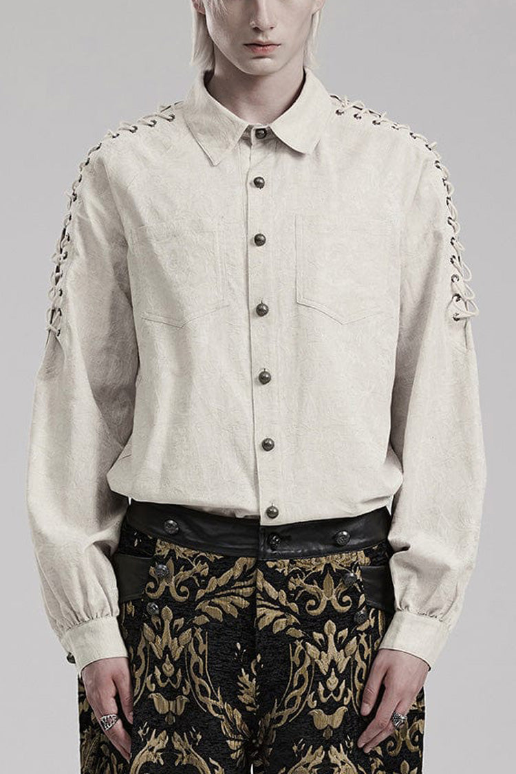 Gothic Lolita Blouse - 2 Colors, Puff Sleeves, Men's Style, Embroidered - main product image