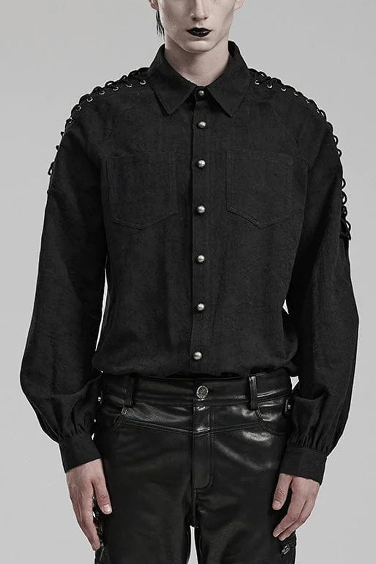 Gothic Lolita Blouse - 2 Colors, Puff Sleeves, Men's Style, Embroidered - S Black / M Black / L Black option