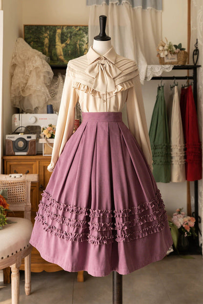 Gothic Lolita Blouse - Basket Of The Forest, 4 Colors, Ruffled, Long Sleeves - additional product view 6