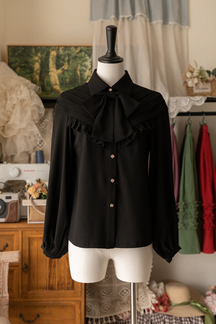 Gothic Lolita Blouse - Basket Of The Forest, 4 Colors, Ruffled, Long Sleeves - S Black / M Black / L Black option