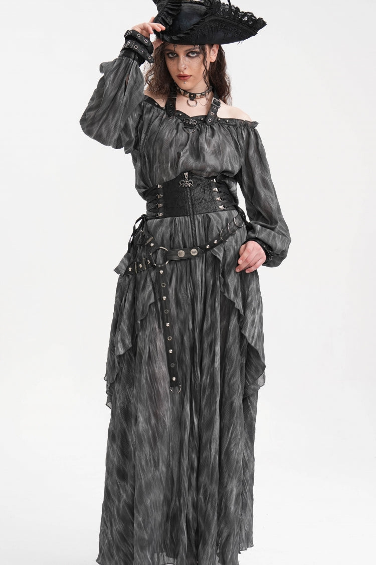Gothic Lolita Blouse - Buckle-up Halterneck, Gray, Buckle Detail, Women's Style - additional product view 4