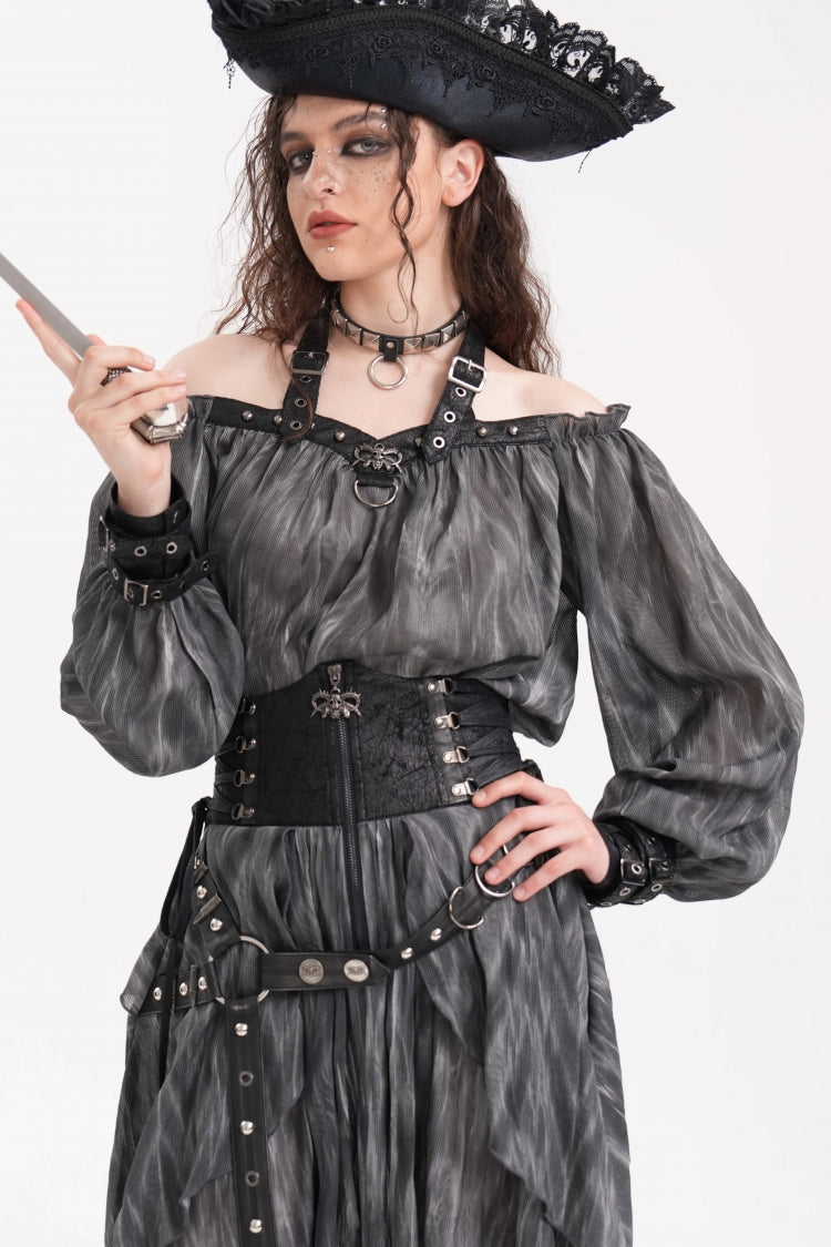 Gothic Lolita Blouse - Buckle-up Halterneck, Gray, Buckle Detail, Women's Style - additional product view 6