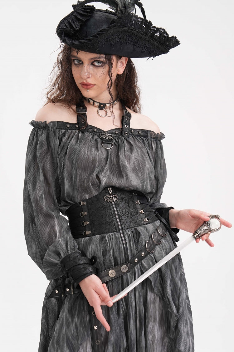 Gothic Lolita Blouse - Buckle-up Halterneck, Gray, Buckle Detail, Women's Style - additional product view 7