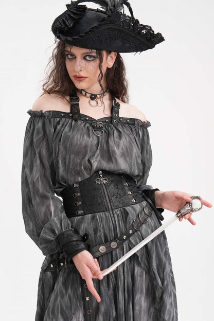 Gothic Lolita Blouse - Buckle-up Halterneck, Gray, Buckle Detail, Women's Style - additional product view 7