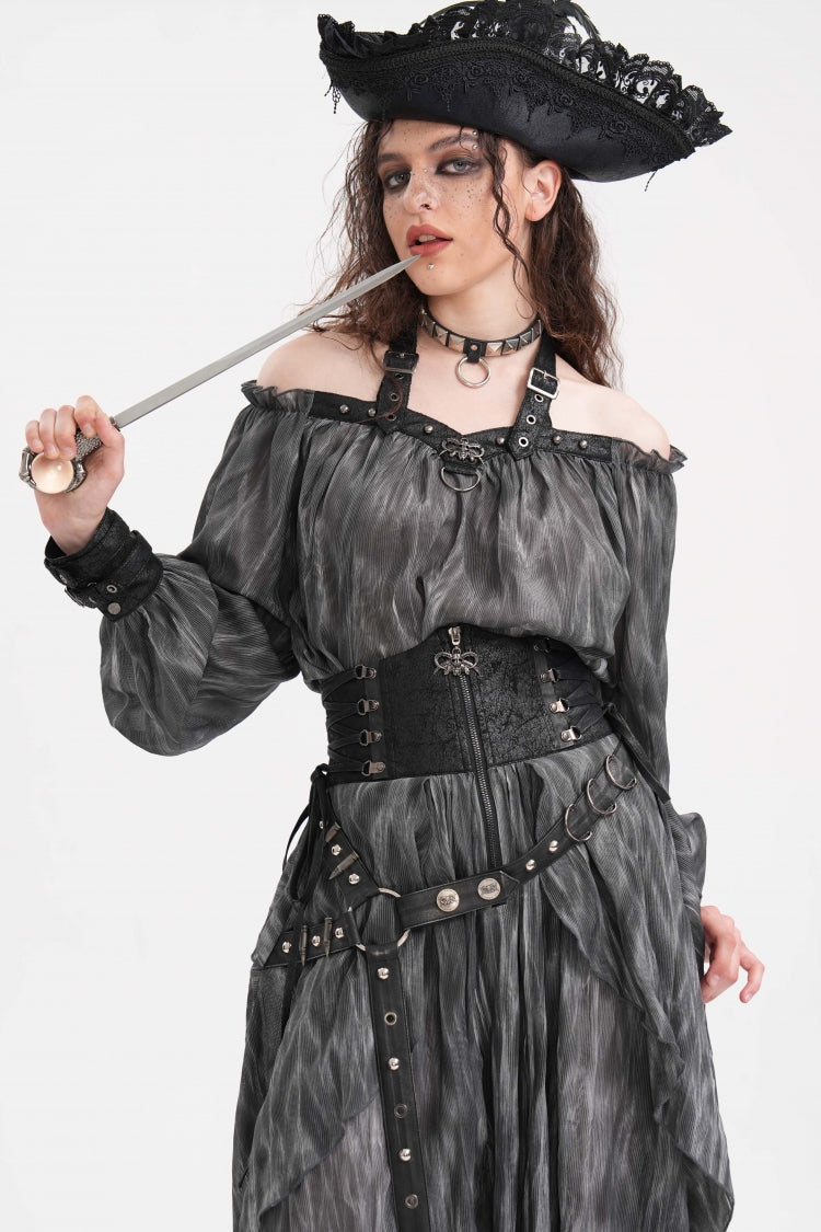 Gothic Lolita Blouse - Buckle-up Halterneck, Gray, Buckle Detail, Women's Style - additional product view 8