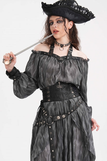 Gothic Lolita Blouse - Buckle-up Halterneck, Gray, Buckle Detail, Women's Style - additional product view 8