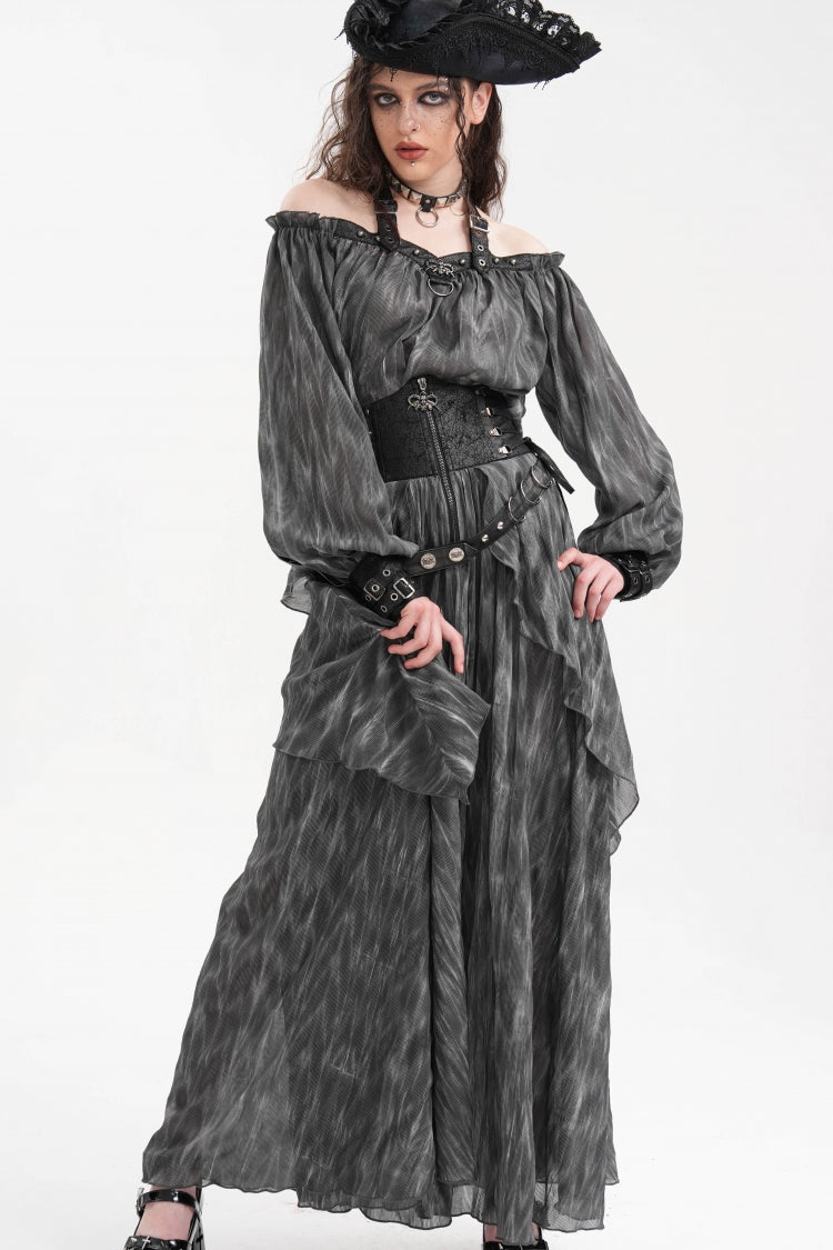 Gothic Lolita Blouse - Buckle-up Halterneck, Gray, Buckle Detail, Women's Style - main product image