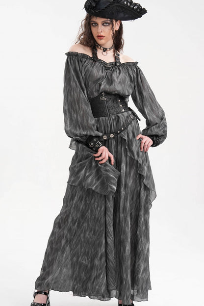 Gothic Lolita Blouse - Buckle-up Halterneck, Gray, Buckle Detail, Women's Style - main product image
