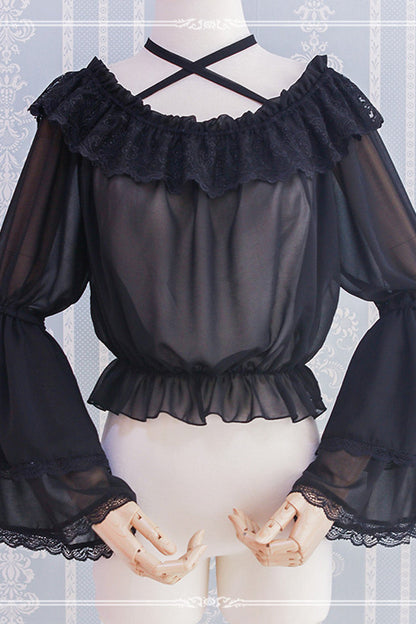 Gothic Lolita Blouse - Chiffon, 2 Colors, Sweet Style - JSK Layering Top - M Black option