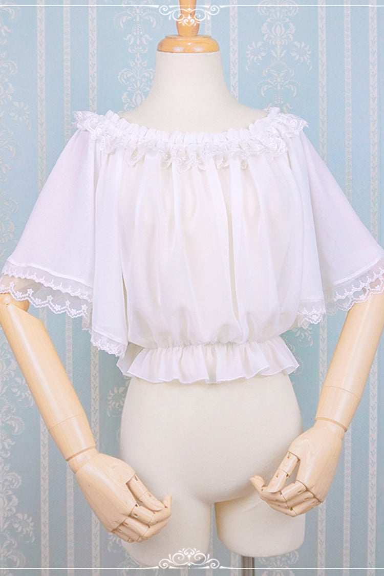 Gothic Lolita Blouse - Chiffon Boat Neck Half Sleeves, White, Sweet Style - additional product view 2