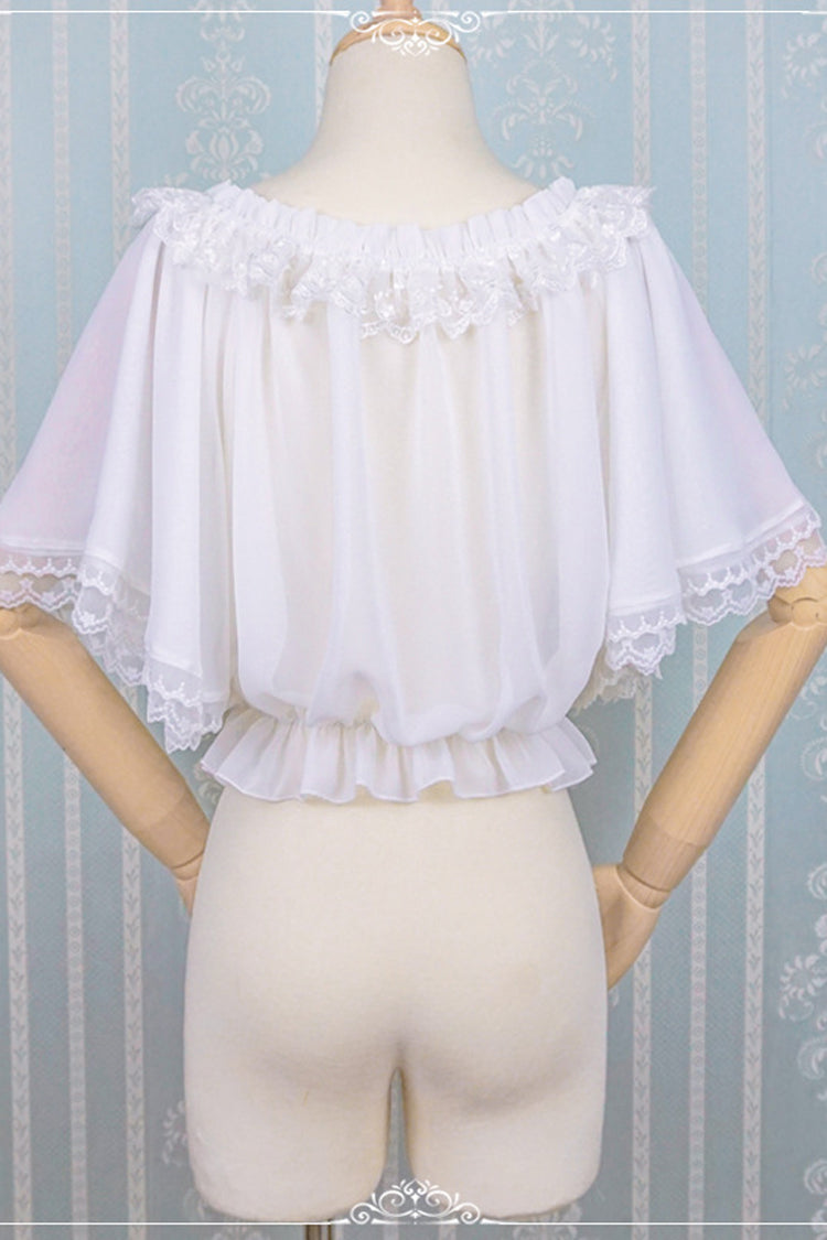 Gothic Lolita Blouse - Chiffon Boat Neck Half Sleeves, White, Sweet Style - additional product view 3