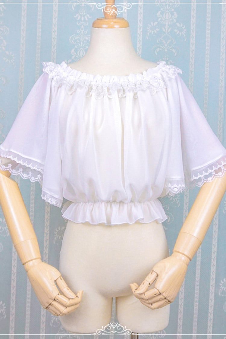 Gothic Lolita Blouse - Chiffon Boat Neck Half Sleeves, White, Sweet Style - main product image