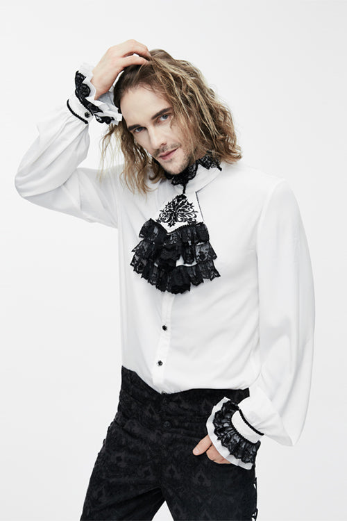 Gothic Lolita Blouse - Chiffon Chest, White, Men's Style, Lace Trim, Embroidered - additional product view 2