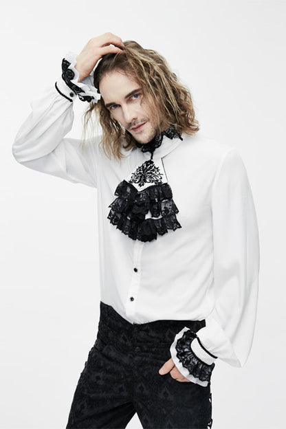 Gothic Lolita Blouse - Chiffon Chest, White, Men's Style, Lace Trim, Embroidered - additional product view 2