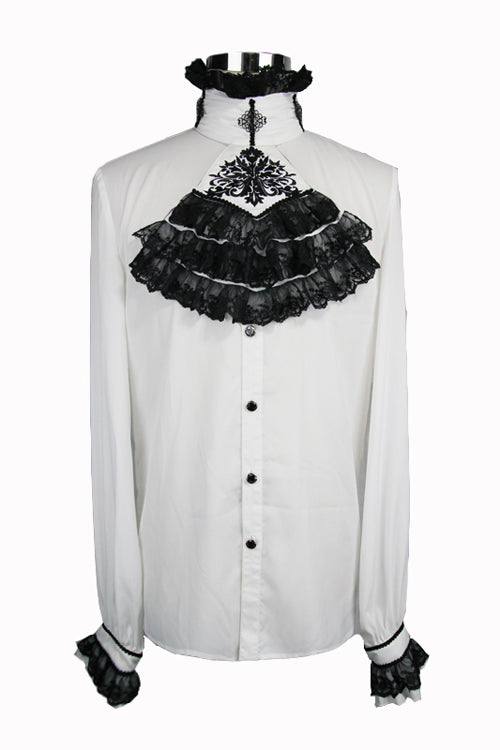 Gothic Lolita Blouse - Chiffon Chest, White, Men's Style, Lace Trim, Embroidered - additional product view 4