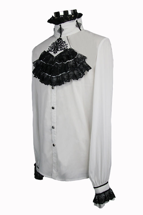 Gothic Lolita Blouse - Chiffon Chest, White, Men's Style, Lace Trim, Embroidered - additional product view 5