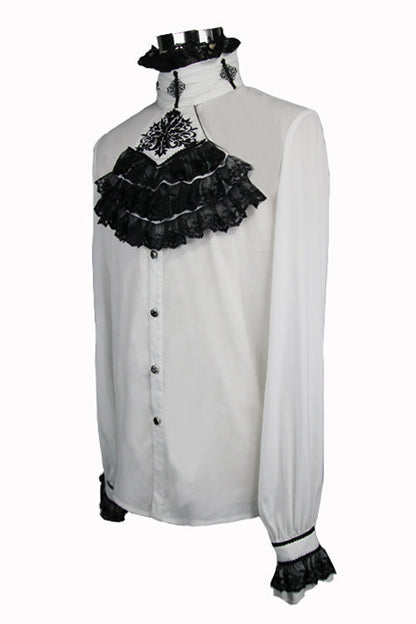 Gothic Lolita Blouse - Chiffon Chest, White, Men's Style, Lace Trim, Embroidered - additional product view 5