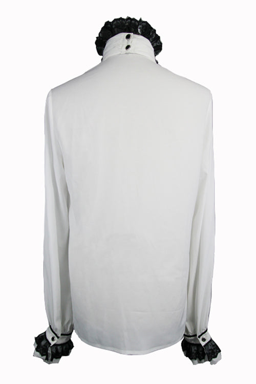Gothic Lolita Blouse - Chiffon Chest, White, Men's Style, Lace Trim, Embroidered - additional product view 6