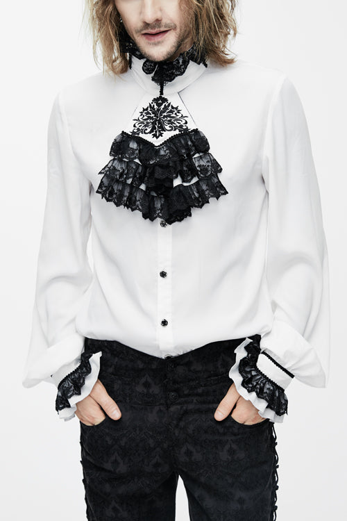 Gothic Lolita Blouse - Chiffon Chest, White, Men's Style, Lace Trim, Embroidered - main product image