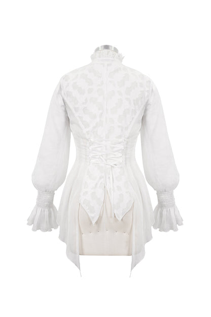 Gothic Lolita Blouse - Chiffon High Collar Front Flare, White, Women's Style, Lace Trim - additional product view 7