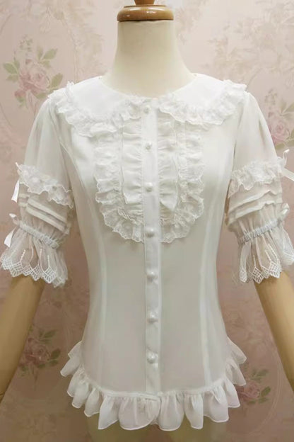 Gothic Lolita Blouse - Doll Collar, 2 Colors, Lace Trim, Sweet Style - additional product view 2