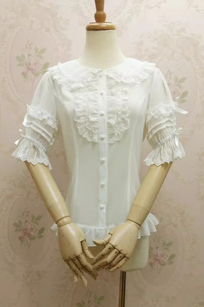 Gothic Lolita Blouse - Doll Collar, 2 Colors, Lace Trim, Sweet Style - main product image