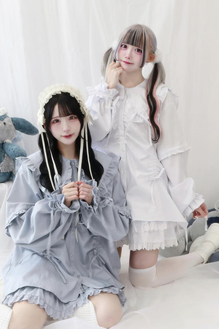 Gothic Lolita Blouse - Doll Collar, 3 Colors, Sweet Style, Bow Detail, Ruffled - additional product view 4