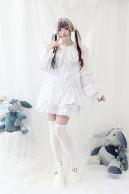 Gothic Lolita Blouse - Doll Collar, 3 Colors, Sweet Style, Bow Detail, Ruffled - additional product view 9