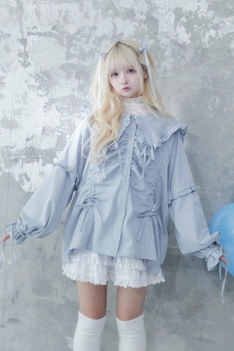 Gothic Lolita Blouse - Doll Collar, 3 Colors, Sweet Style, Bow Detail, Ruffled - additional product view 13