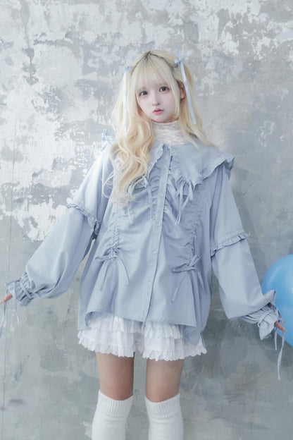 Gothic Lolita Blouse - Doll Collar, 3 Colors, Sweet Style, Bow Detail, Ruffled - additional product view 13