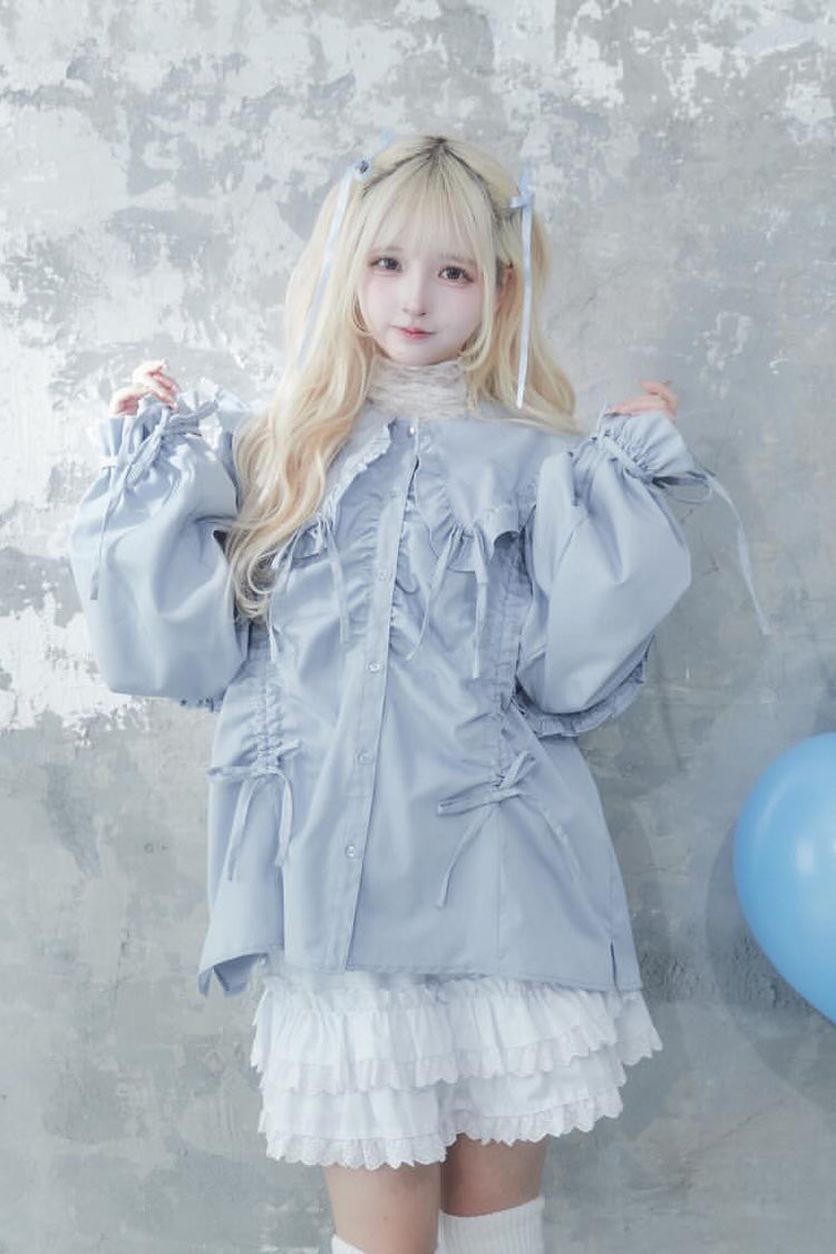 Gothic Lolita Blouse - Doll Collar, 3 Colors, Sweet Style, Bow Detail, Ruffled - additional product view 14