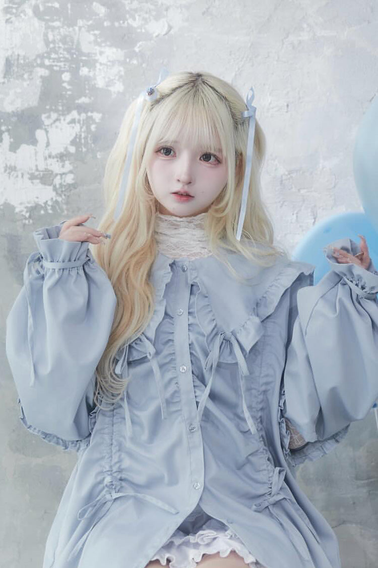 Gothic Lolita Blouse - Doll Collar, 3 Colors, Sweet Style, Bow Detail, Ruffled - additional product view 16