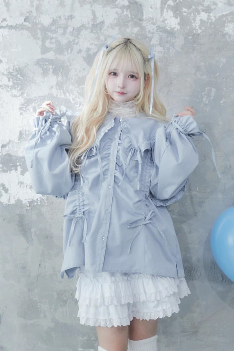 Gothic Lolita Blouse - Doll Collar, 3 Colors, Sweet Style, Bow Detail, Ruffled - additional product view 17