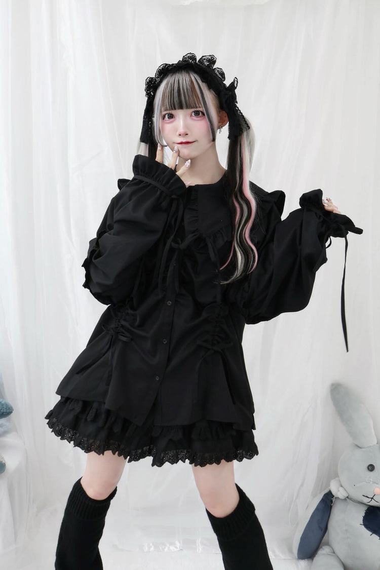 Gothic Lolita Blouse - Doll Collar, 3 Colors, Sweet Style, Bow Detail, Ruffled - additional product view 18