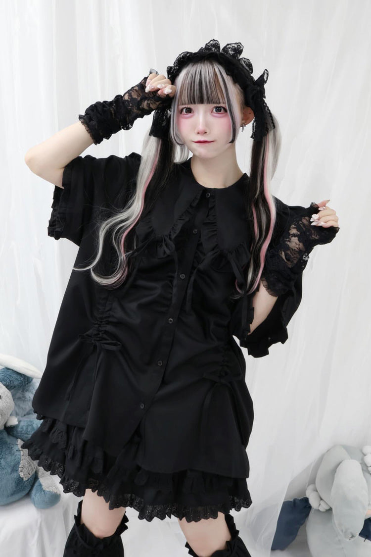 Gothic Lolita Blouse - Doll Collar, 3 Colors, Sweet Style, Bow Detail, Ruffled - One-Size Black option