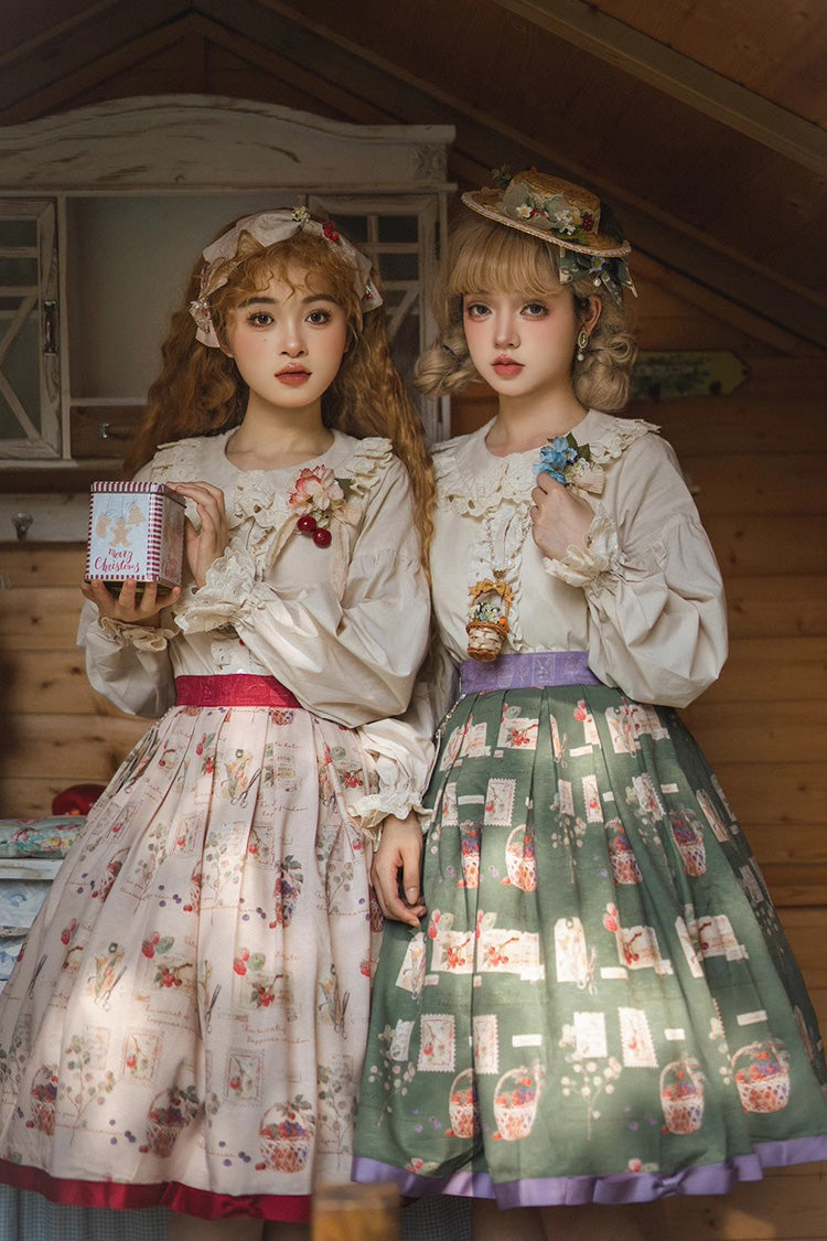 Gothic Lolita Blouse - Doll Collar Forest Illustrated, Ivory, Sweet Style, Long Sleeves - additional product view 5