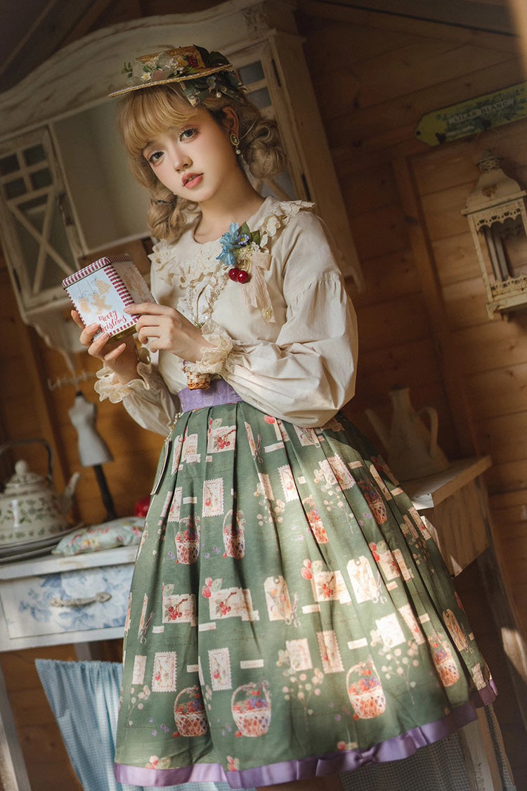 Gothic Lolita Blouse - Doll Collar Forest Illustrated, Ivory, Sweet Style, Long Sleeves - additional product view 6