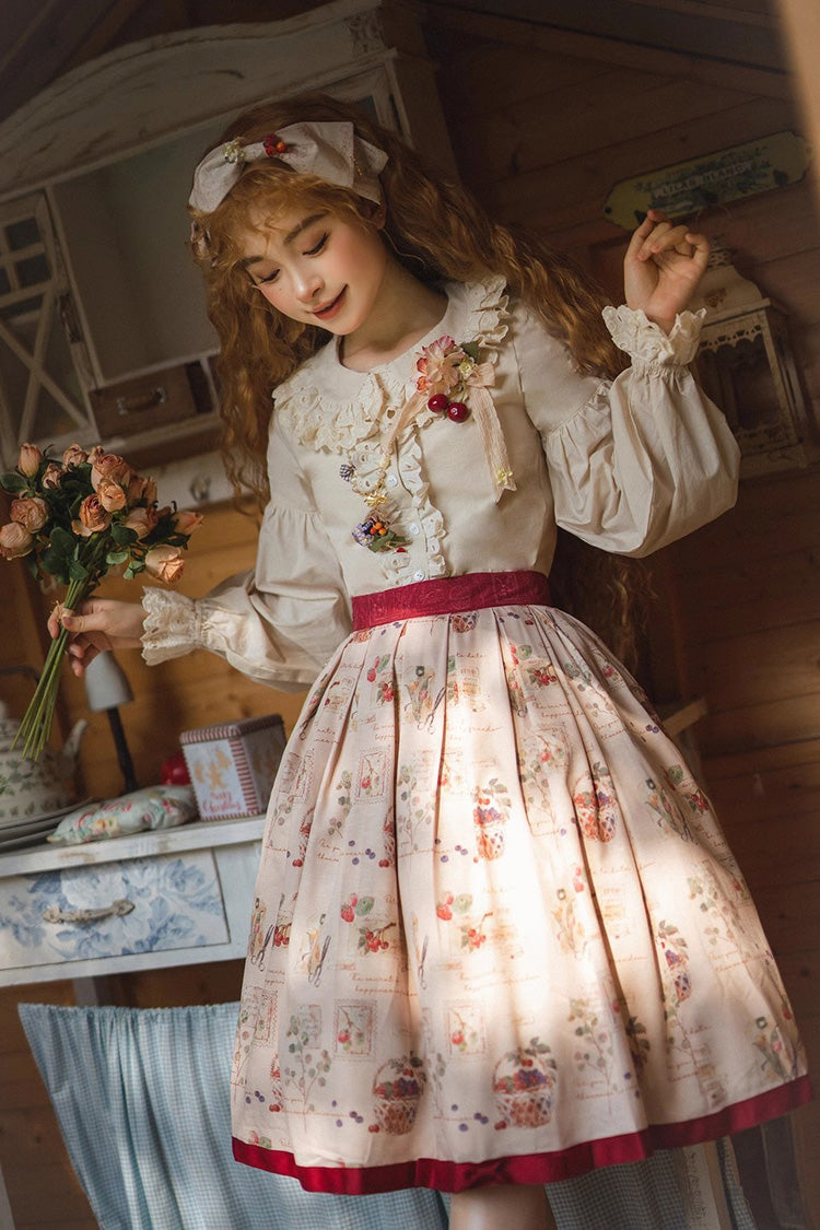 Gothic Lolita Blouse - Doll Collar Forest Illustrated, Ivory, Sweet Style, Long Sleeves - additional product view 7