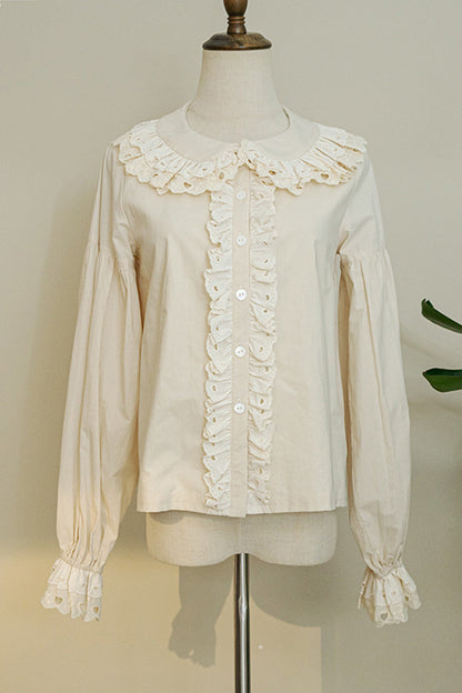 Gothic Lolita Blouse - Doll Collar Forest Illustrated, Ivory, Sweet Style, Long Sleeves - main product image