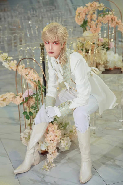 Gothic Lolita Blouse - Eternal Rose Knight, White, Stand Collar, Ruffled, Long Sleeves - additional product view 2