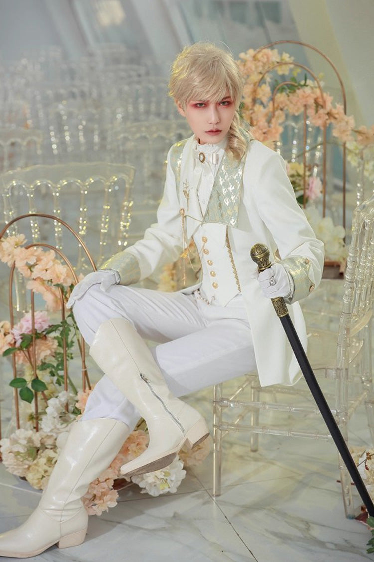 Gothic Lolita Blouse - Eternal Rose Knight, White, Stand Collar, Ruffled, Long Sleeves - additional product view 3