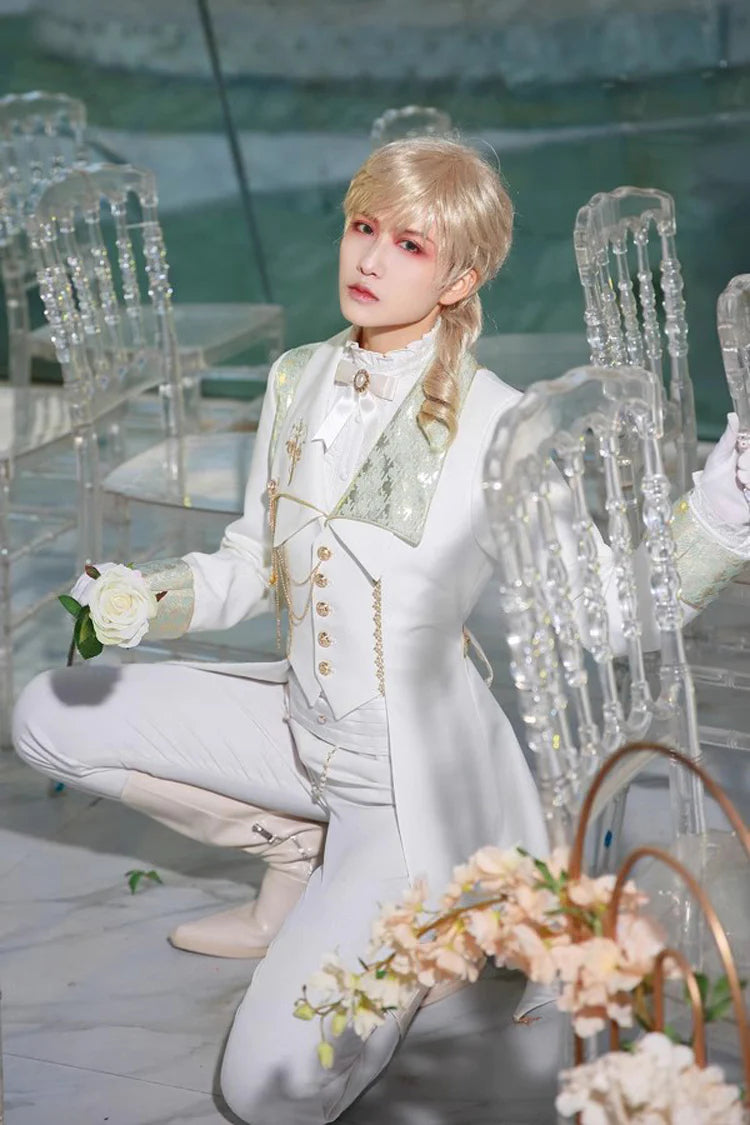 Gothic Lolita Blouse - Eternal Rose Knight, White, Stand Collar, Ruffled, Long Sleeves - additional product view 4