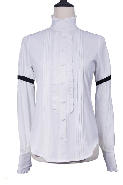 Gothic Lolita Blouse - Eternal Rose Knight, White, Stand Collar, Ruffled, Long Sleeves - main product image