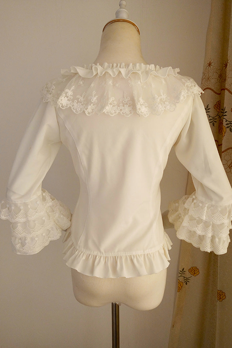 Gothic Lolita Blouse - Half Hime Sleeves, White, Sweet Style, Lace Trim, Ruffled - additional product view 2