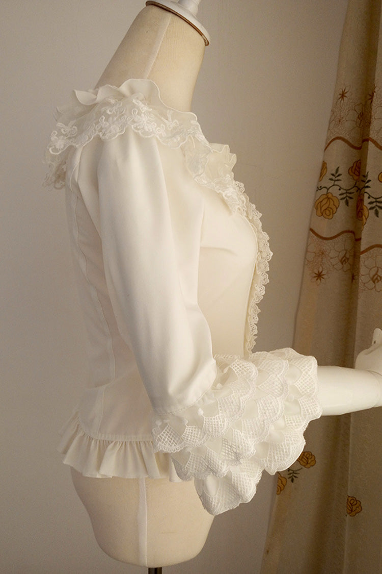Gothic Lolita Blouse - Half Hime Sleeves, White, Sweet Style, Lace Trim, Ruffled - additional product view 3