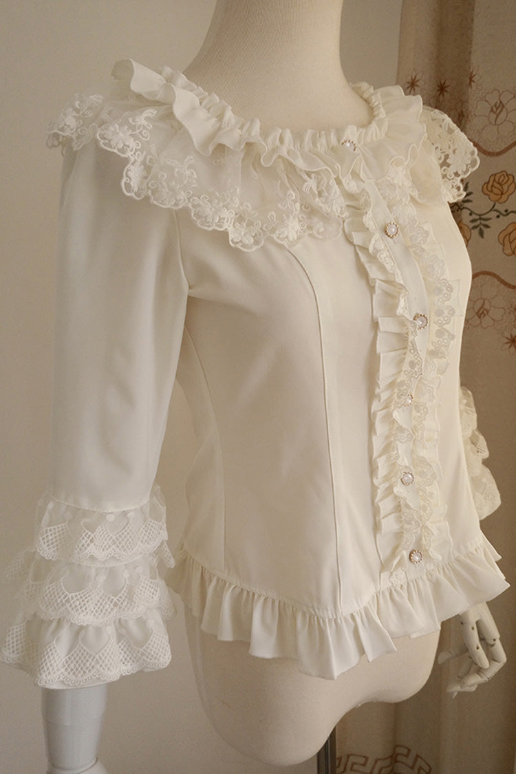 Gothic Lolita Blouse - Half Hime Sleeves, White, Sweet Style, Lace Trim, Ruffled - additional product view 4